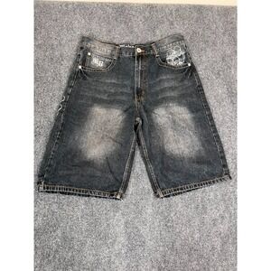 VTG Y2K Makaveli  Embroidered Black Baggy Denim Shorts Cotton/polyester Size 36